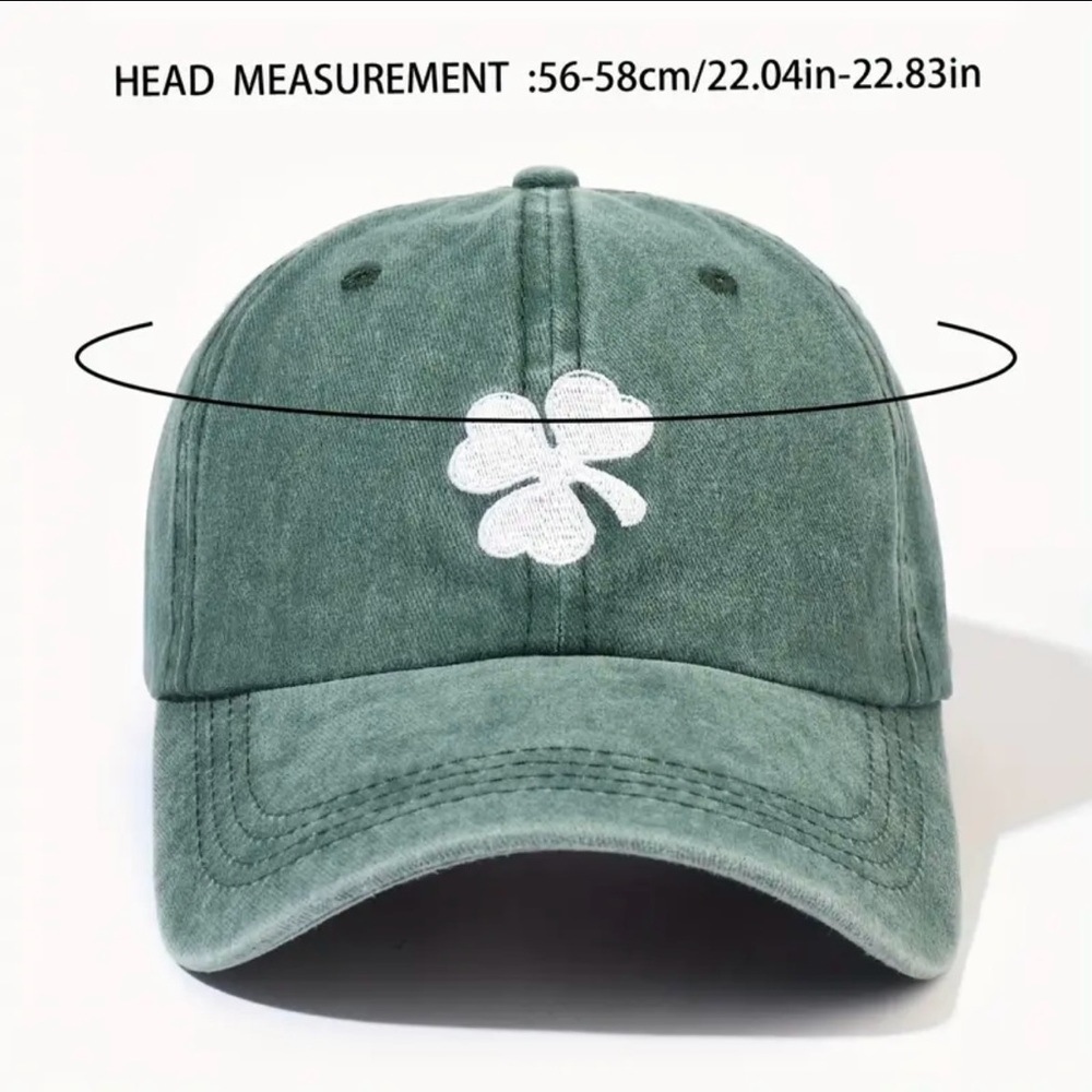 NWT Distressed Green Unisex Baseball Cap w/ Embroidered Shamrock / Clover - Picture 3 of 3